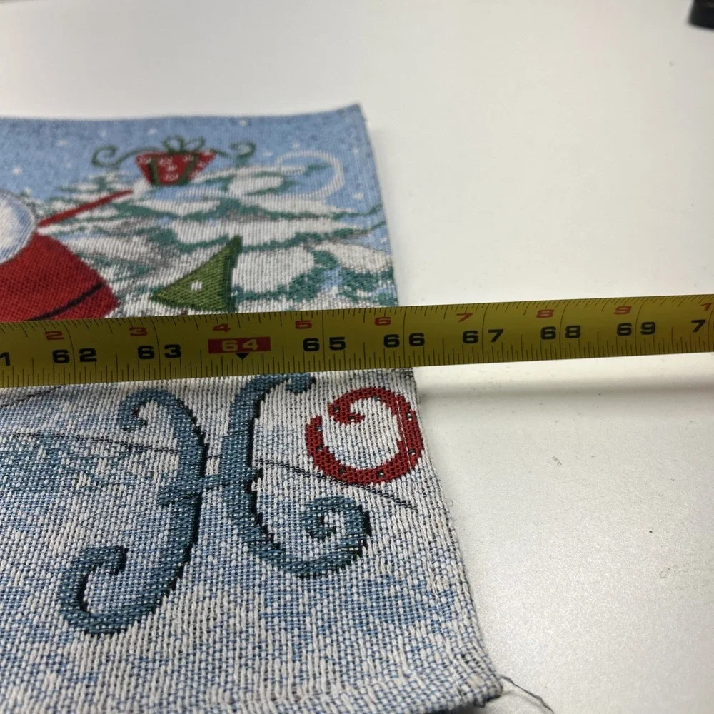 Vintage Christmas Tapestry Table Runner Santa Ice Skating Ho Ho Holiday Decor‎